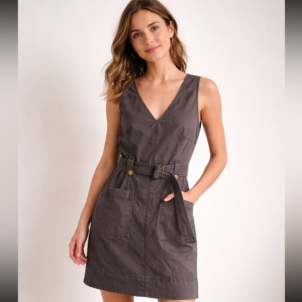 Anthropologie(Maeve) Gray V-Neck Dress Sleeveless with v neck size 12